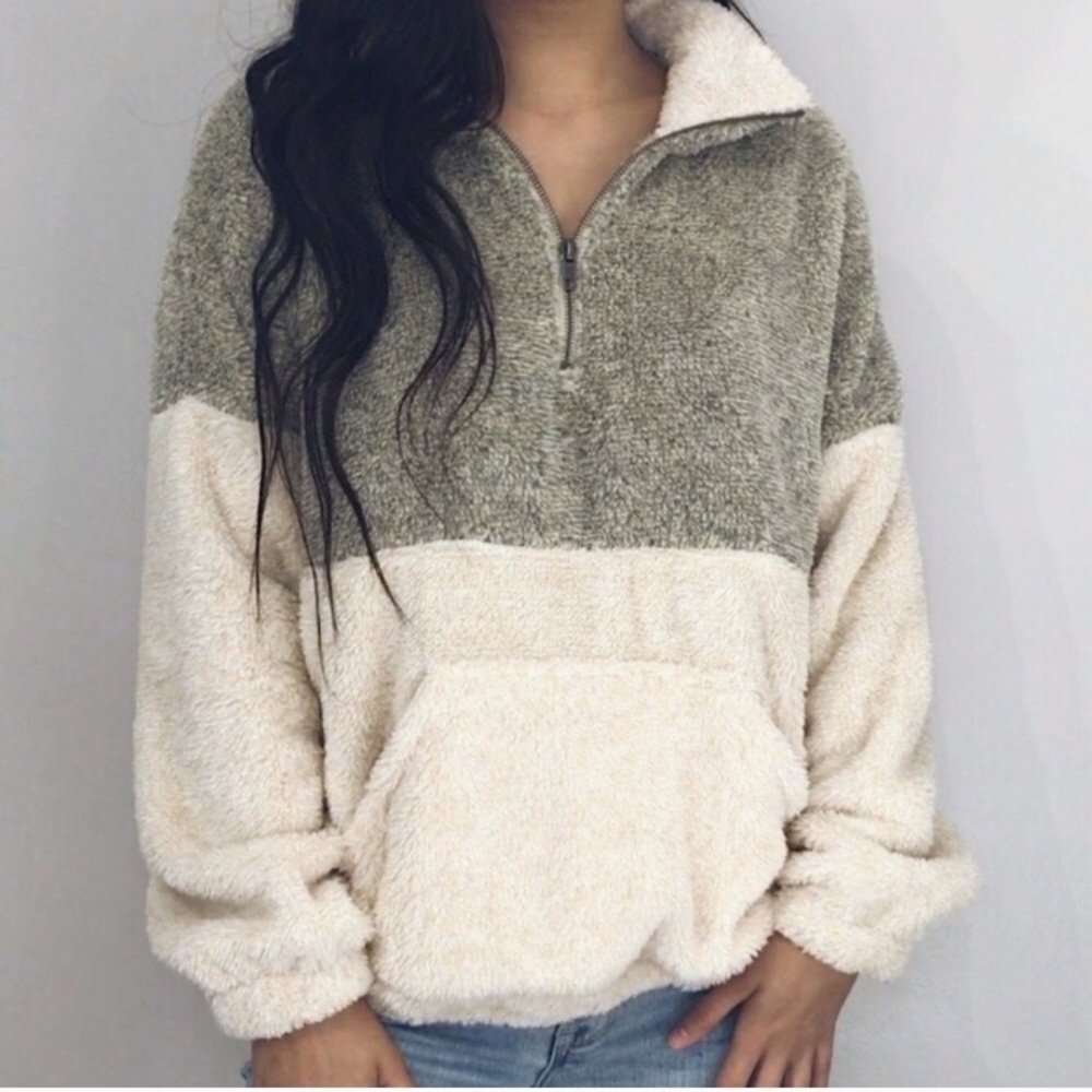 Topshop Doe & Rae Camilla Fuzzy Quarter Zip Pull over